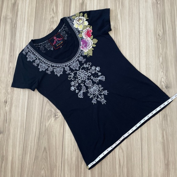 JOHNNY WAS Dark Navy Embroidered Top Size L - Picture 7 of 9